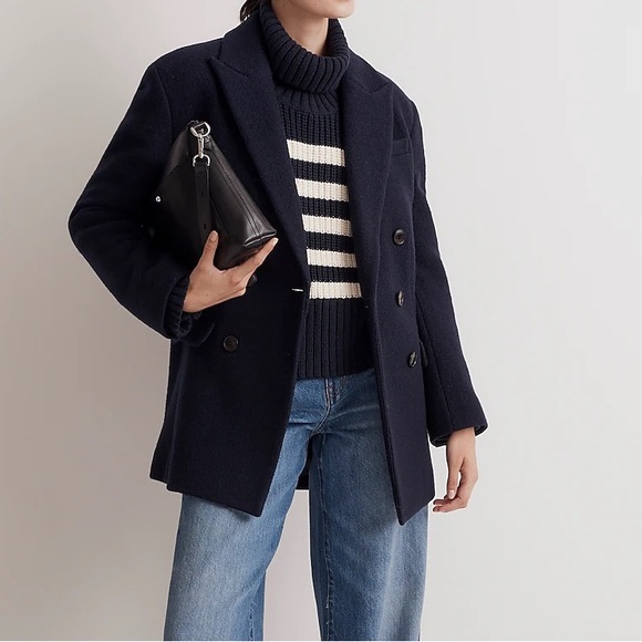 Madewell Oversized Wool Navy Coat Size 4 - Picture 7 of 8